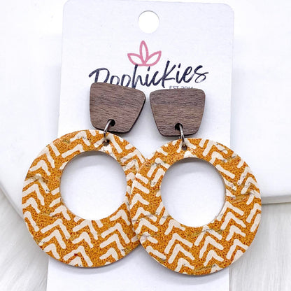 2" Walnut & Broken Chevron Lil' O Dangles- Fall Cork Earrings by Doohickies Wholesale