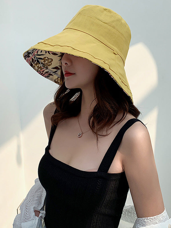 Original Solid&Printing Reversible Foldable Sun-Protection Bucket Hat by migunica