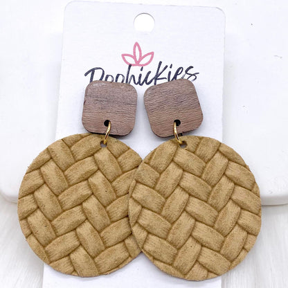 2" Walnut Cube & Box Braided Piggyback Dangles -Fall Earrings by Doohickies Wholesale