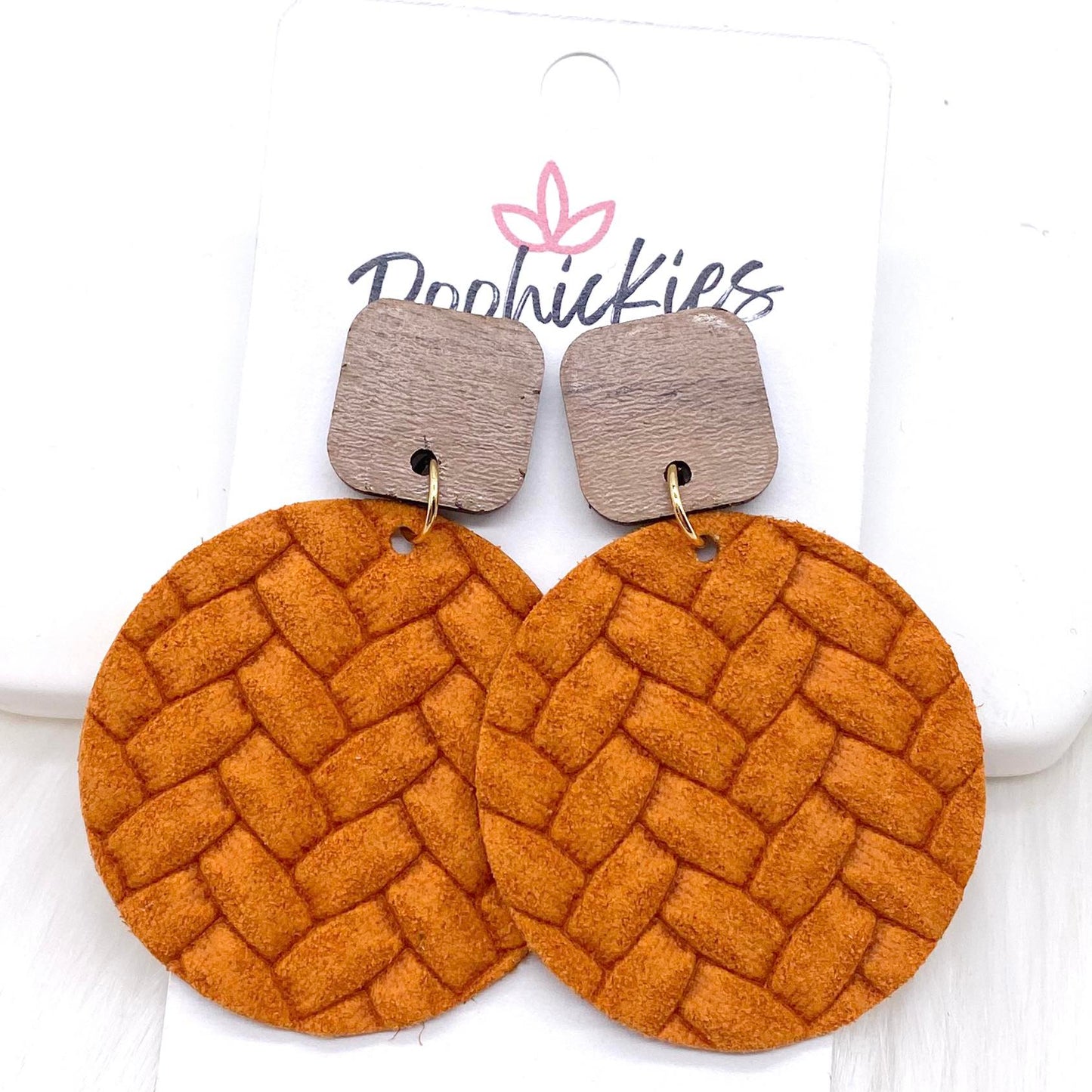 2" Walnut Cube & Box Braided Piggyback Dangles -Fall Earrings by Doohickies Wholesale