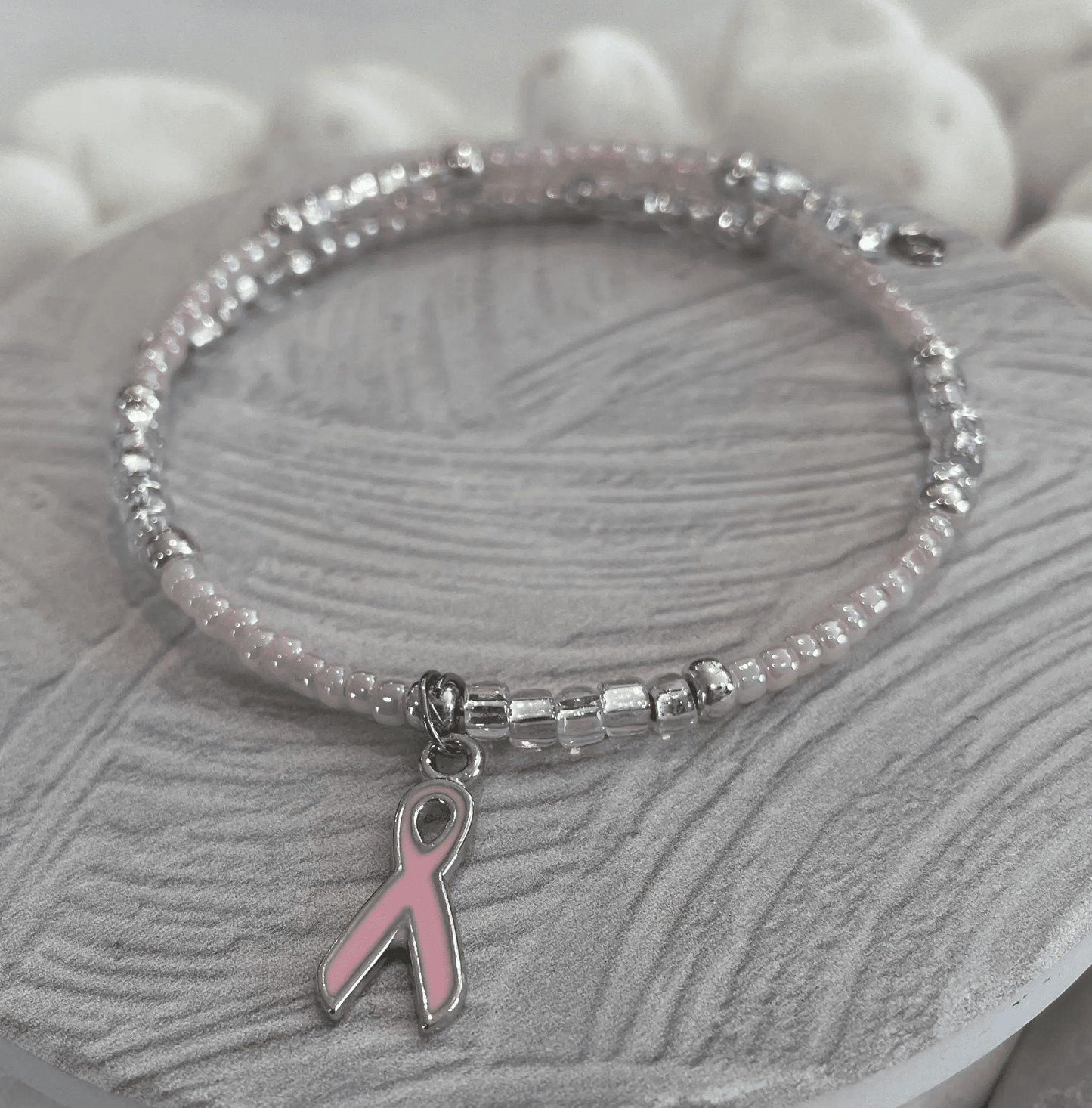 Pale Pink Breast Cancer Awareness Charm Bracelet by Fashion Hut Jewelry