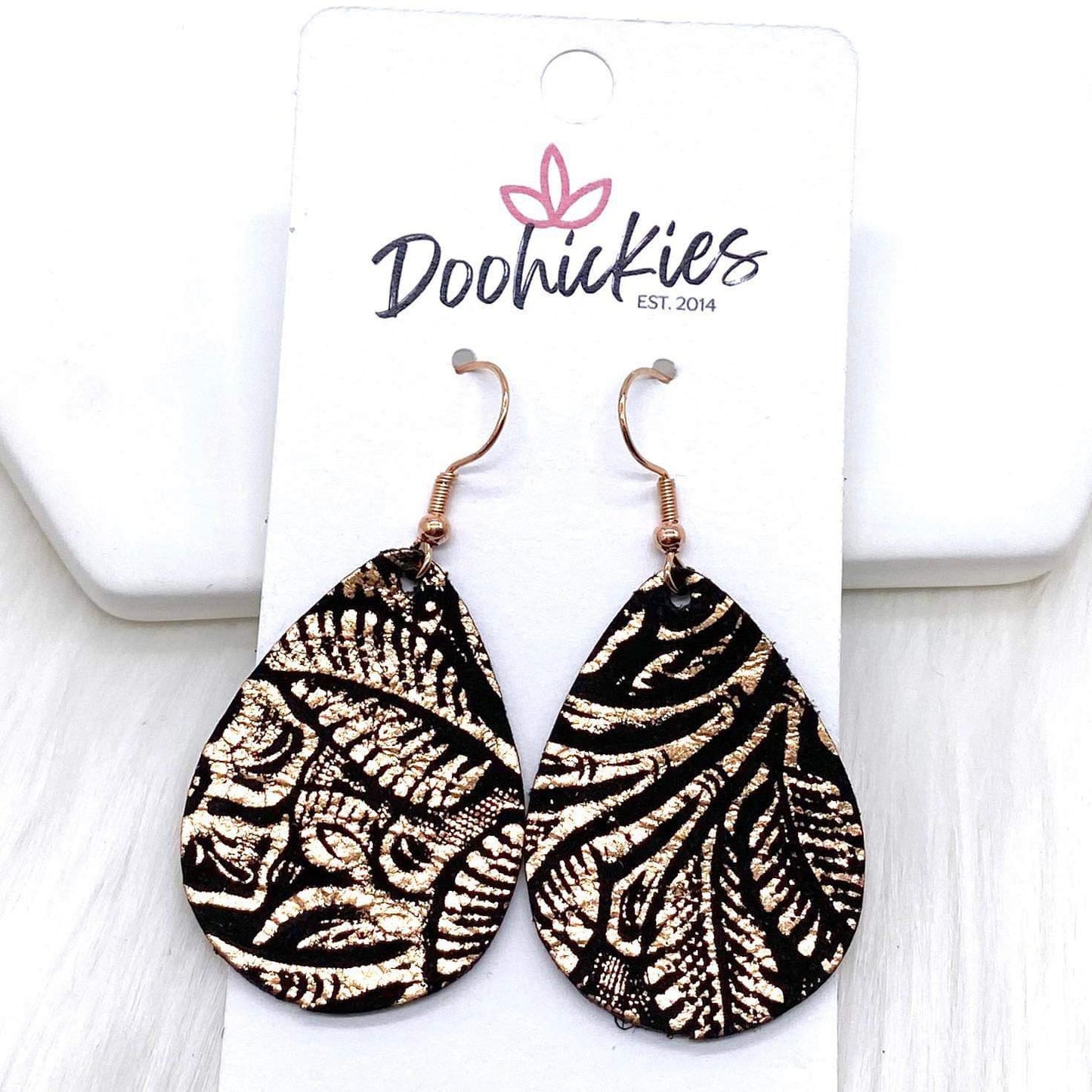 1.5" Rose Gold Embossed Itty Bitties -Leather Earrings by Doohickies Wholesale