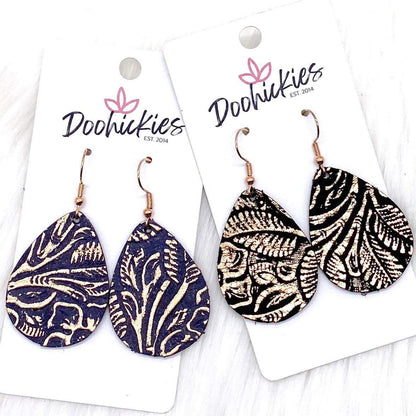 1.5" Rose Gold Embossed Itty Bitties -Leather Earrings by Doohickies Wholesale