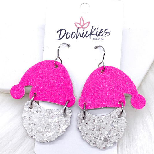 2" Hot Pink Glitter Santas -Christmas Earrings by Doohickies Wholesale