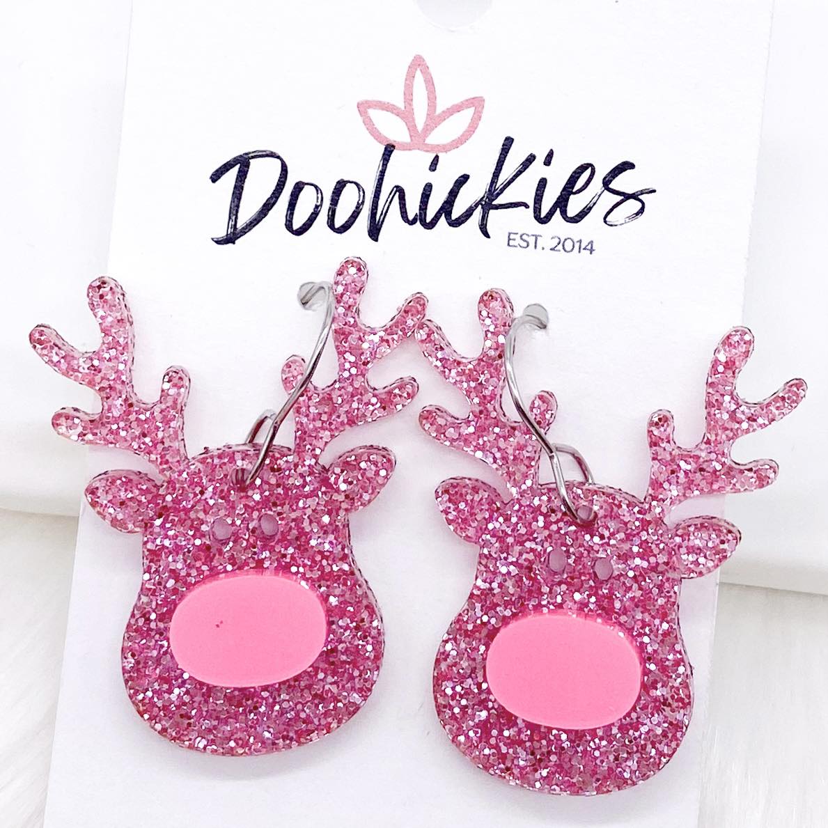 1.5" Clarice Reindeer Dangles-Christmas Acrylic Earrings by Doohickies Wholesale