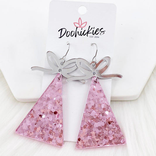 2.5" Pink Glitter Triangle Tree -Christmas Earrings by Doohickies Wholesale