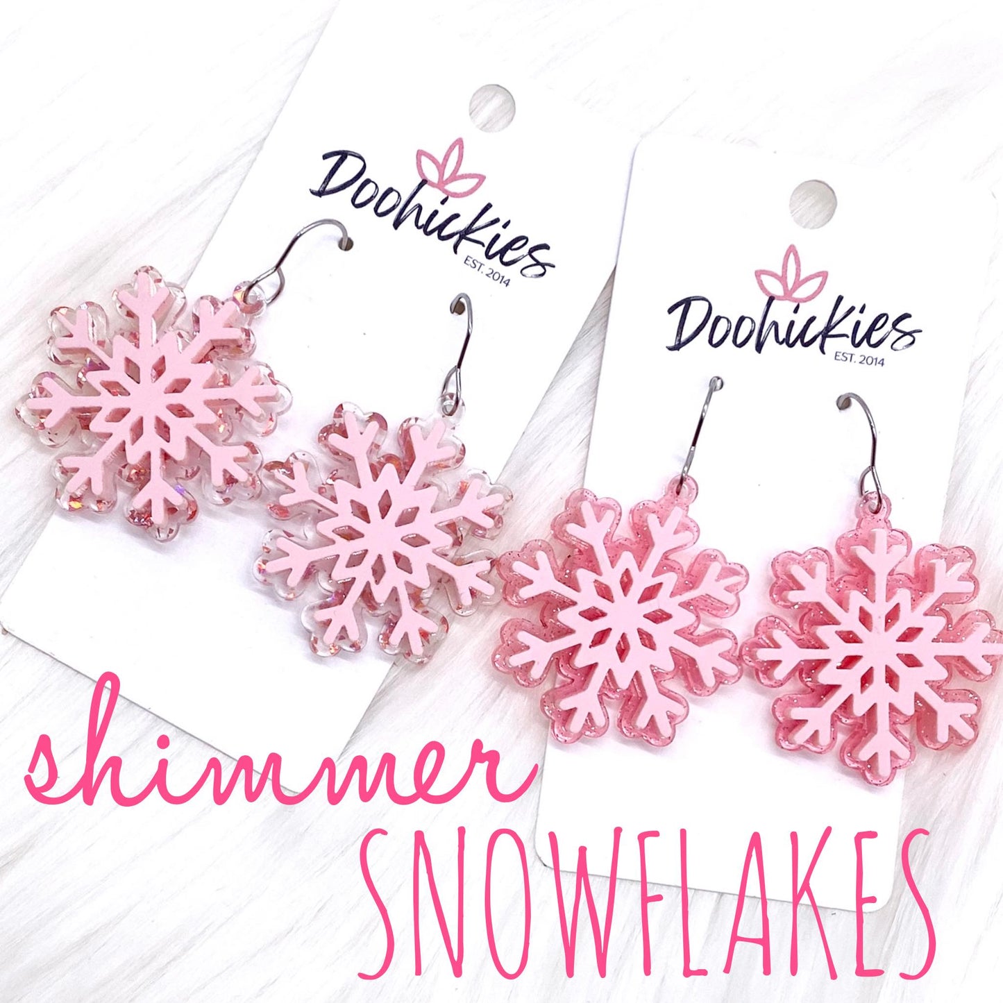 1.5" Layered Shimmer Snowflakes -Christmas Acrylic Earrings by Doohickies Wholesale