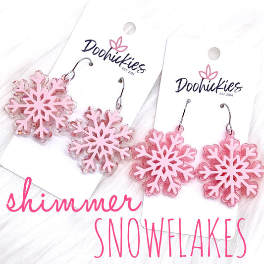 1.5" Layered Shimmer Snowflakes -Christmas Acrylic Earrings by Doohickies Wholesale