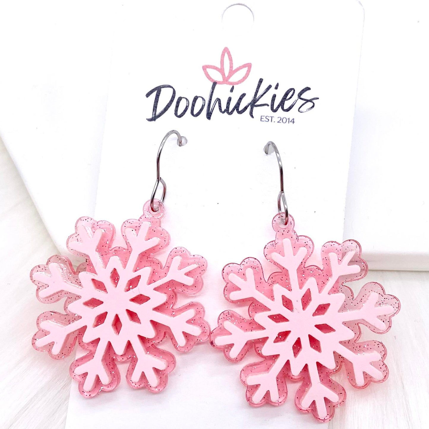 1.5" Layered Shimmer Snowflakes -Christmas Acrylic Earrings by Doohickies Wholesale