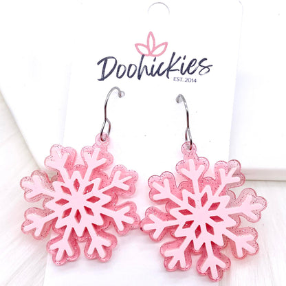 1.5" Layered Shimmer Snowflakes -Christmas Acrylic Earrings by Doohickies Wholesale