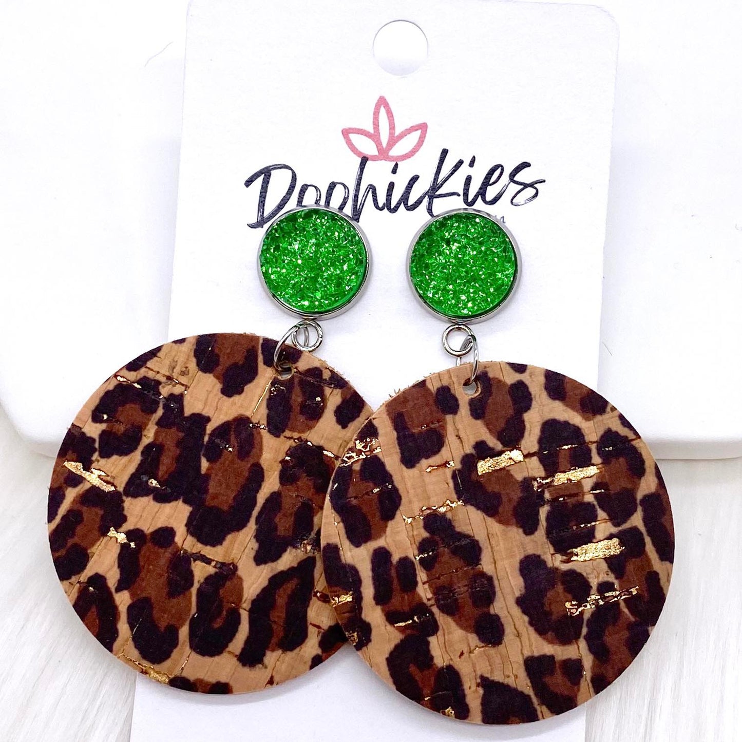 2" Metallic Leopard Piggyback Dangles -Christmas Earrings by Doohickies Wholesale