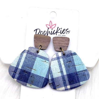 2" Walnut & Fall Plaid Jasmines - Fall Cork Earrings by Doohickies Wholesale