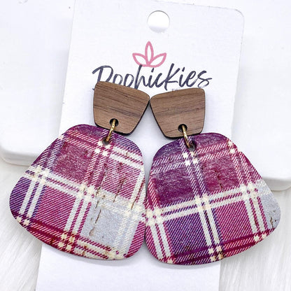 2" Walnut & Fall Plaid Jasmines - Fall Cork Earrings by Doohickies Wholesale