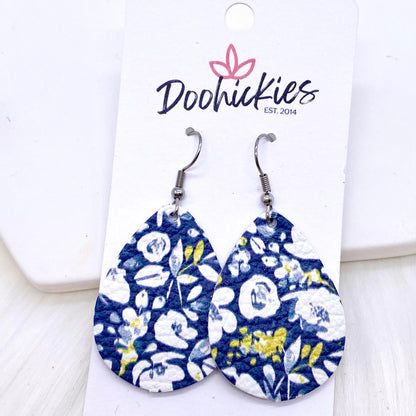 1.5" Navy Poppy Mini Collection -Fall Leather Earrings by Doohickies Wholesale