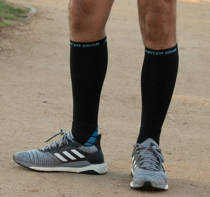 Endurance Compression Socks for Running and Hiking - Black with Blue Accent - Large/Extra Large by Jupiter Gear Home