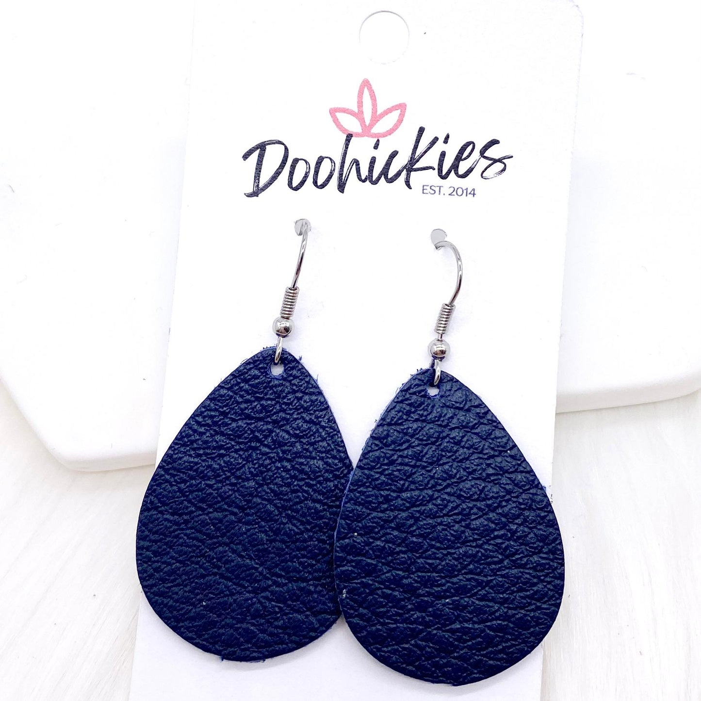 1.5" Navy Poppy Mini Collection -Fall Leather Earrings by Doohickies Wholesale