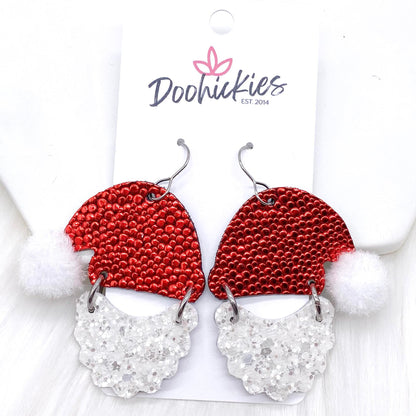 2" Puff Ball Santas -Christmas Cork Earrings by Doohickies Wholesale