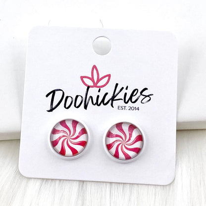 12mm Peppermint Singles in White Settings -Christmas Studs by Doohickies Wholesale