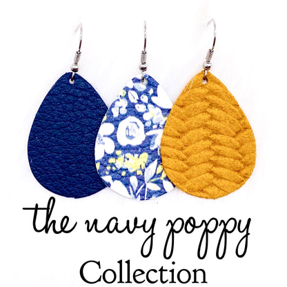 1.5" Navy Poppy Mini Collection -Fall Leather Earrings by Doohickies Wholesale