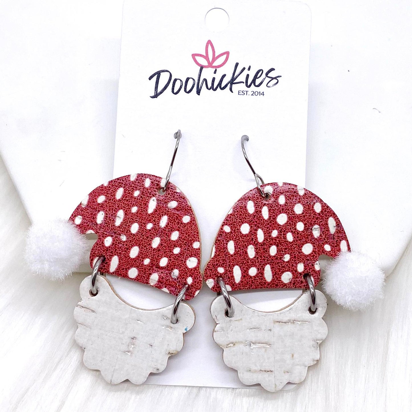 2" Doodle Dot Santas -Christmas Cork Earrings by Doohickies Wholesale