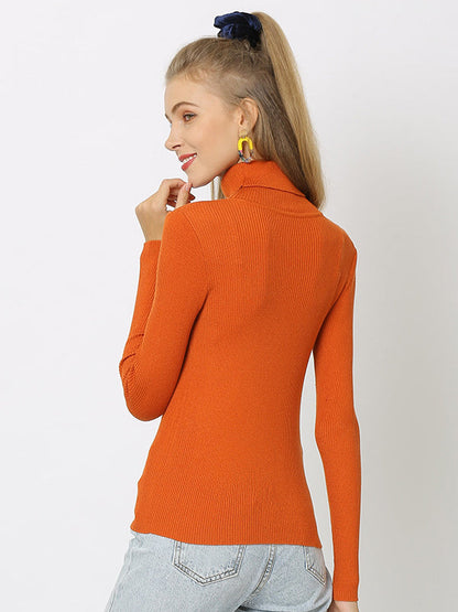 10 Colors Simple Knitting Solid Color High-Neck Pullover by migunica