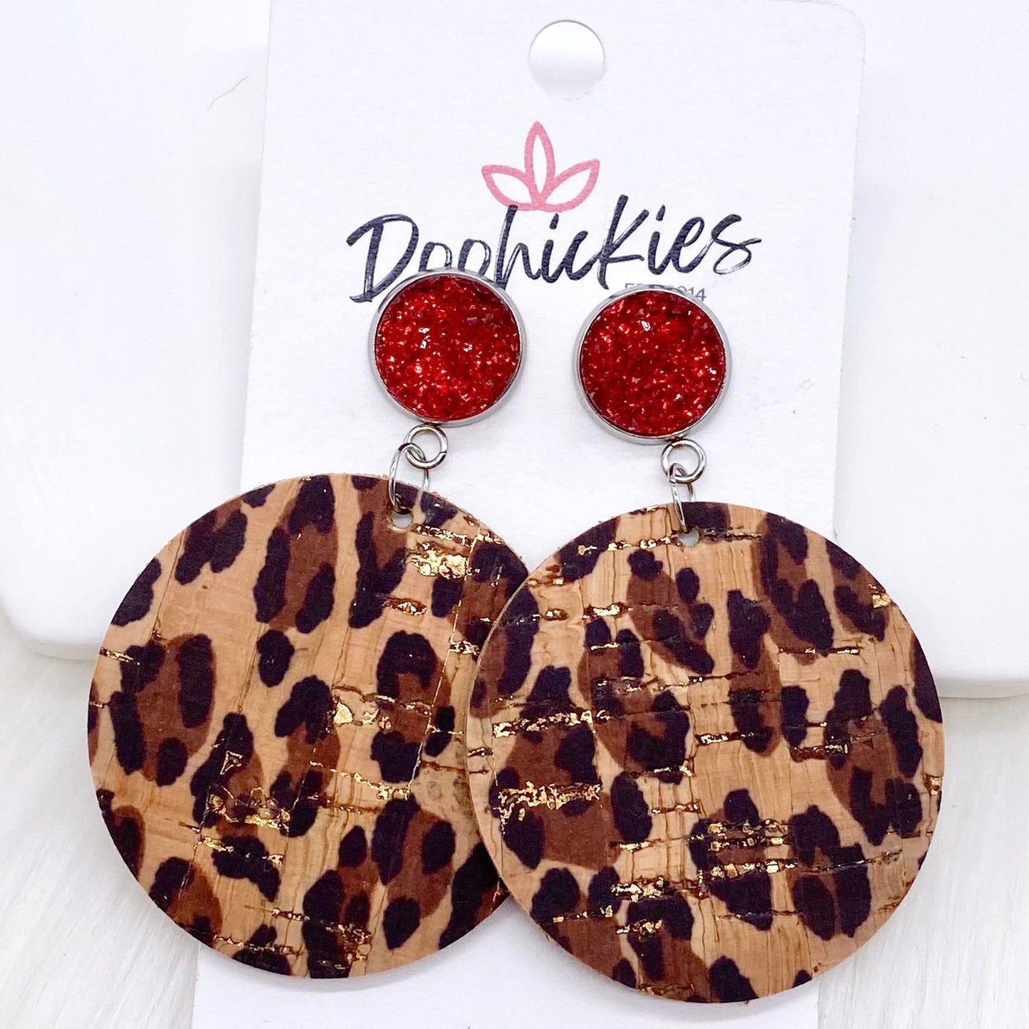 2" Metallic Leopard Piggyback Dangles -Christmas Earrings by Doohickies Wholesale