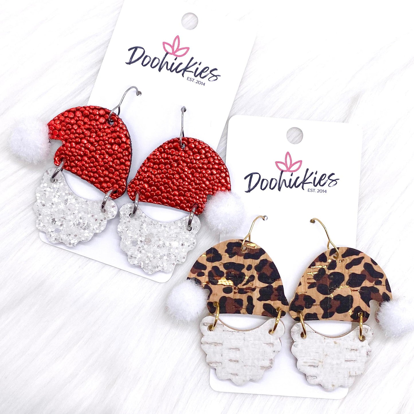 2" Puff Ball Santas -Christmas Cork Earrings by Doohickies Wholesale