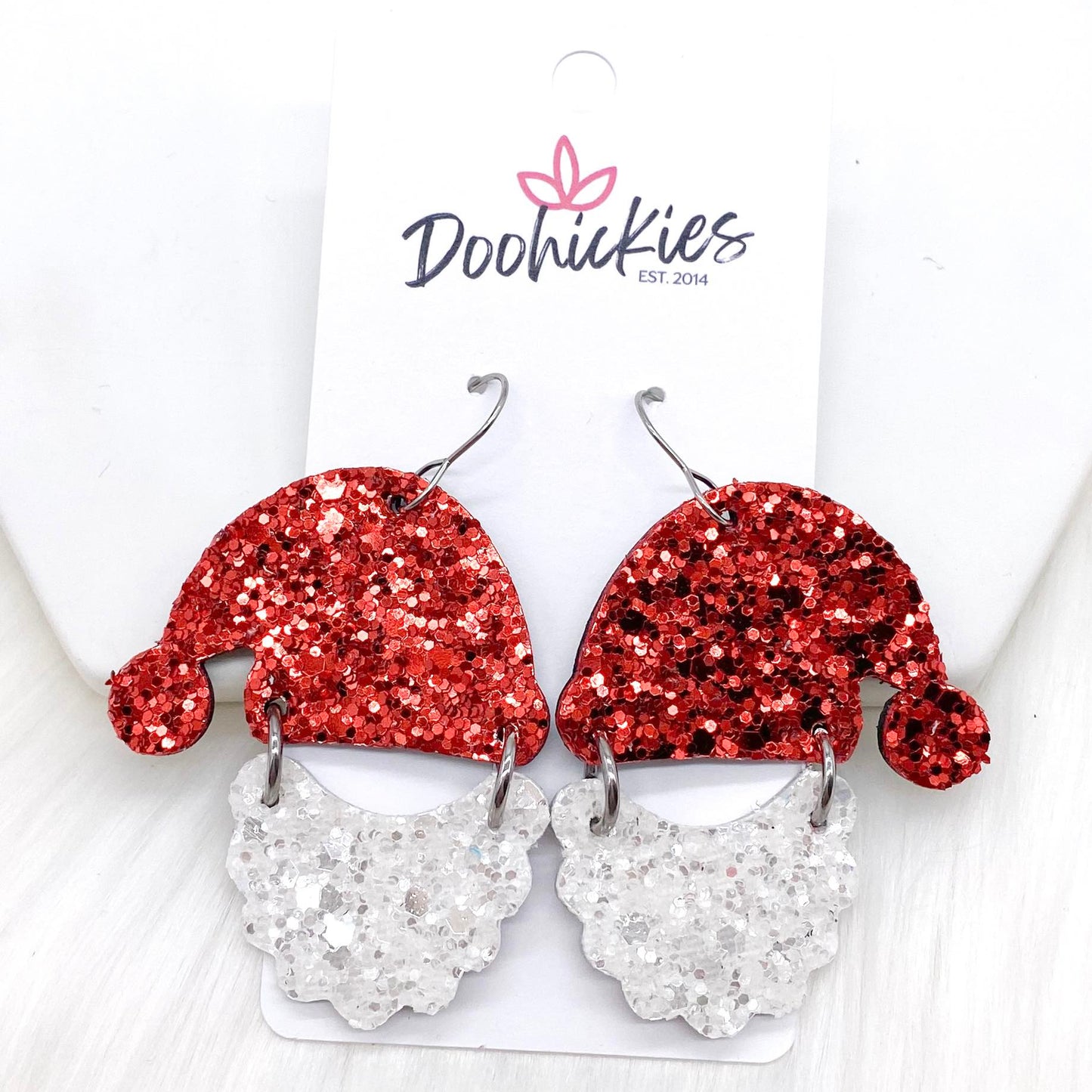 2" Red Chunky Glitter Santas -Christmas Earrings by Doohickies Wholesale