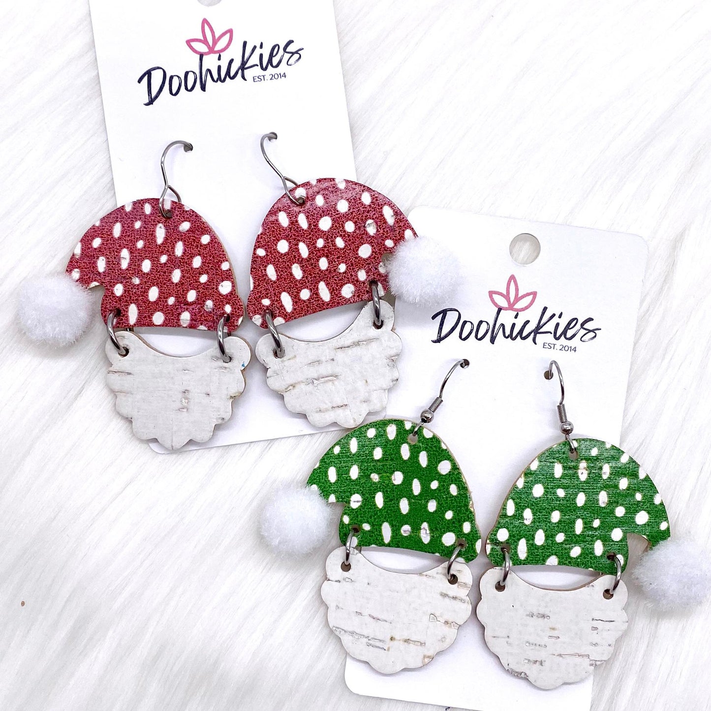 2" Doodle Dot Santas -Christmas Cork Earrings by Doohickies Wholesale