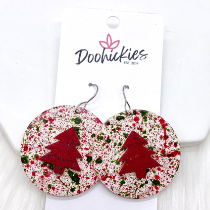 1.5" 3-D Trees on Paint Splatter -Christmas Earrings by Doohickies Wholesale