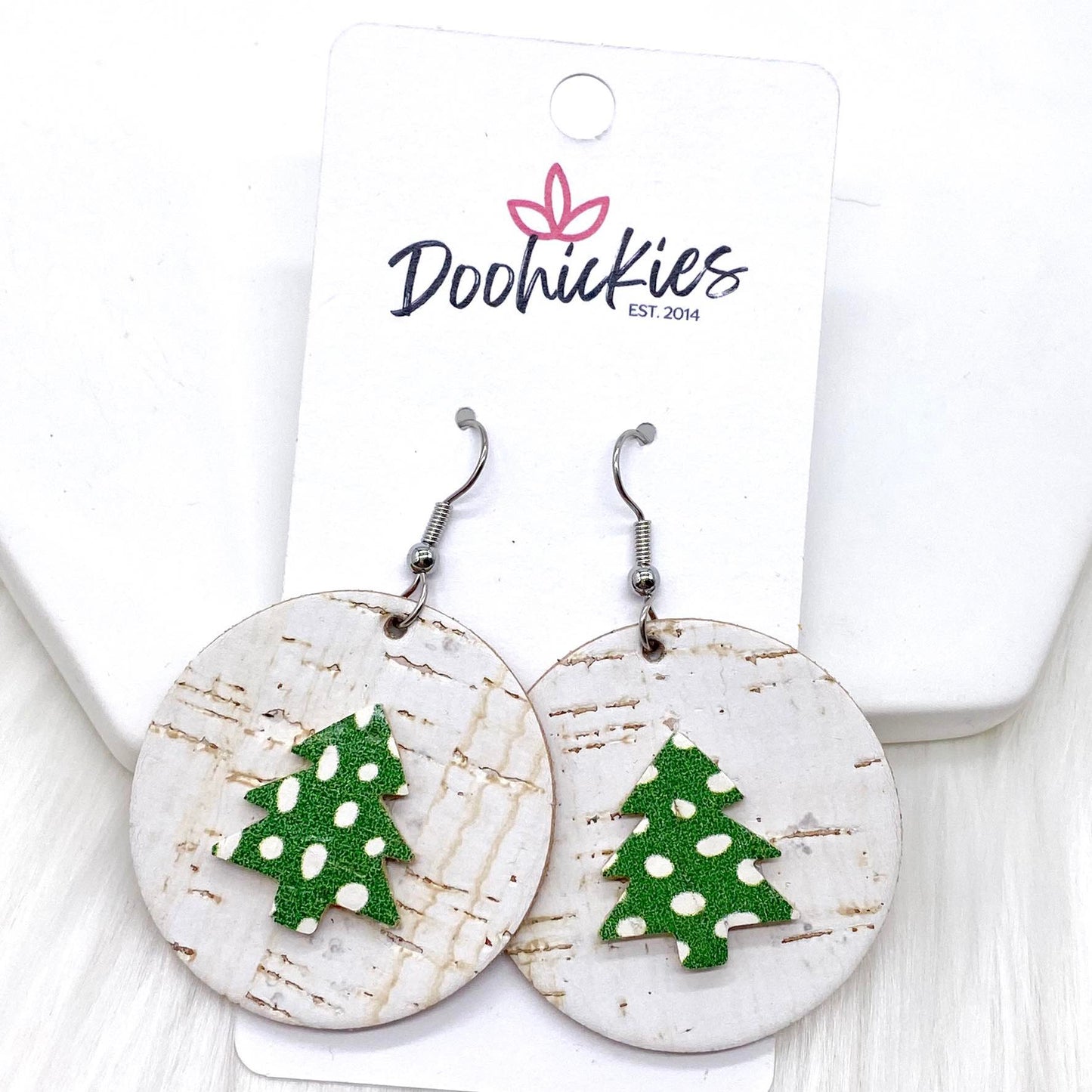 1.5" Doodle Dot 3-D Tree Circles -Christmas Earrings by Doohickies Wholesale