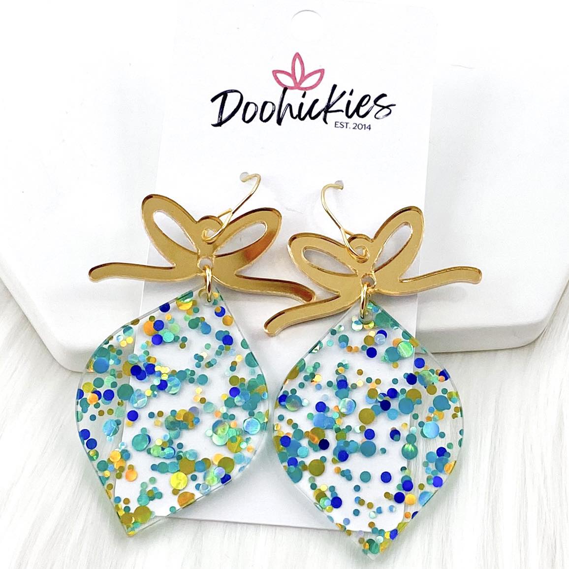 2.5" Teal Confetti Christmas Ornaments -Christmas Earrings by Doohickies Wholesale