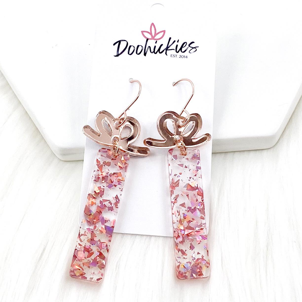 Rose Gold Confetti Presents -Christmas Earrings by Doohickies Wholesale