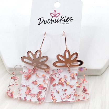 Rose Gold Confetti Presents -Christmas Earrings by Doohickies Wholesale