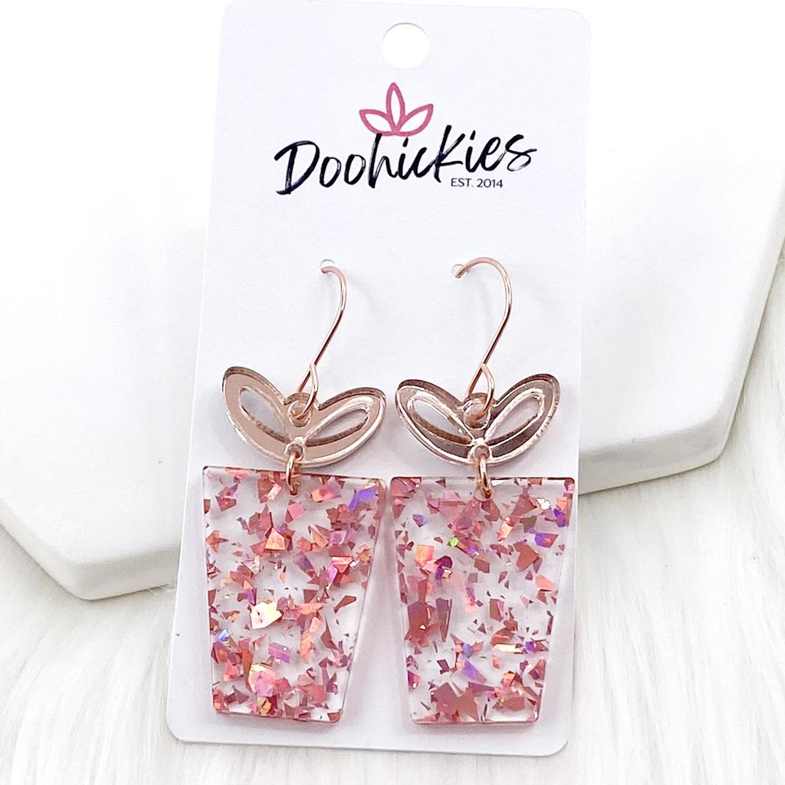 Rose Gold Confetti Presents -Christmas Earrings by Doohickies Wholesale