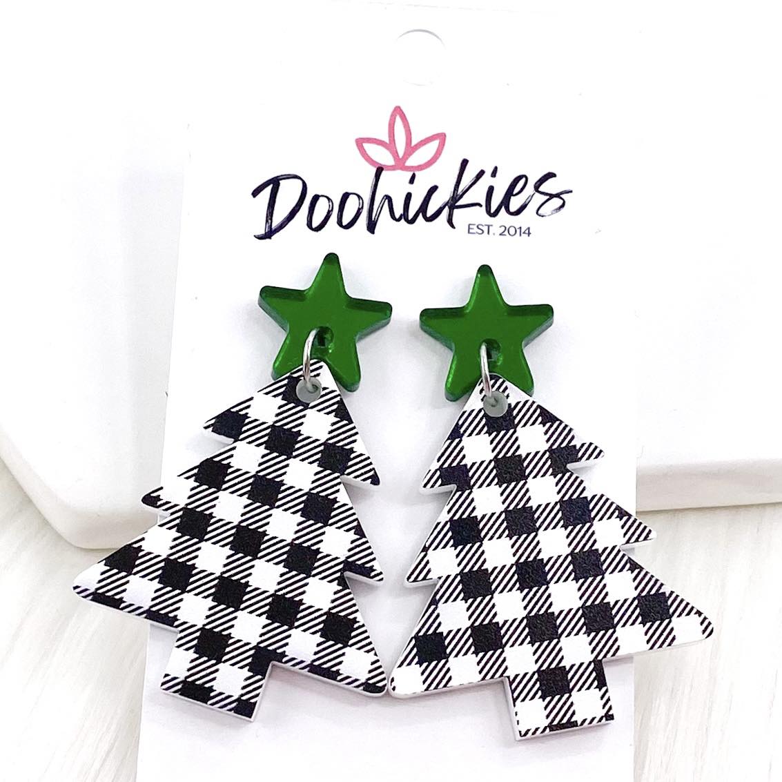 2" Plaid Tree Acrylic Dangles -Christmas Earrings by Doohickies Wholesale