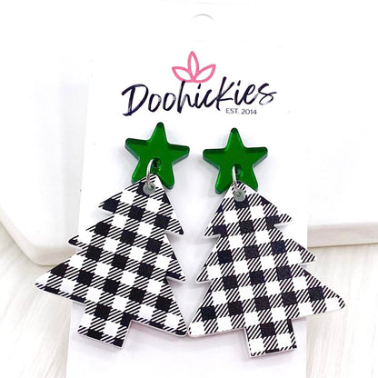 2" Plaid Tree Acrylic Dangles -Christmas Earrings by Doohickies Wholesale