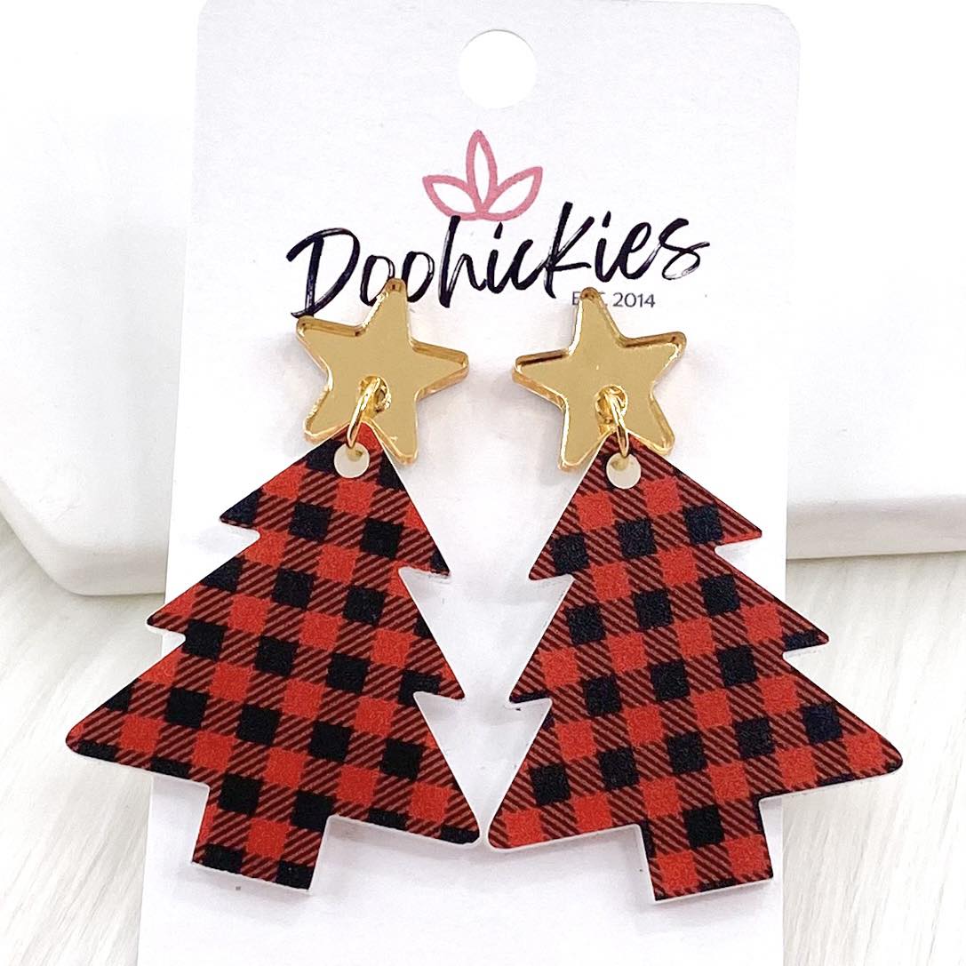 2" Plaid Tree Acrylic Dangles -Christmas Earrings by Doohickies Wholesale