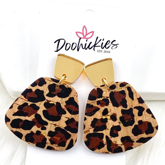 2" Gold Mirror & Metallic Leopard Jasmine Dangle Earrings by Doohickies Wholesale