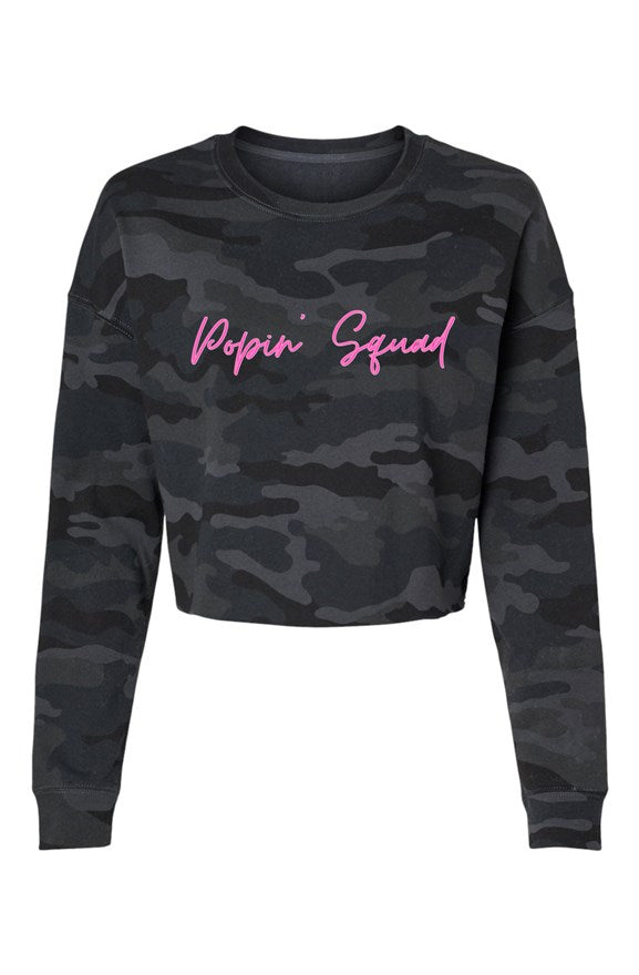 Popin' Squad Camo Cropped Crew by Popin Peach LLC