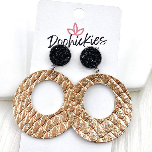 2" Black & Rose Gold Python Lil' O Dangles -Leather Earrings by Doohickies Wholesale