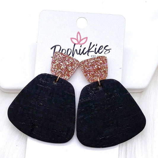 2" Rose Glitter & Black Jasmines -Cork Earrings by Doohickies Wholesale