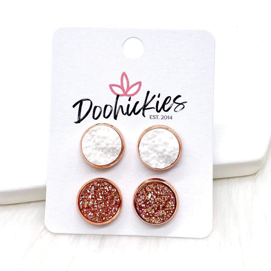 12mm White & Rose Glitter in Rose Gold by Doohickies Wholesale