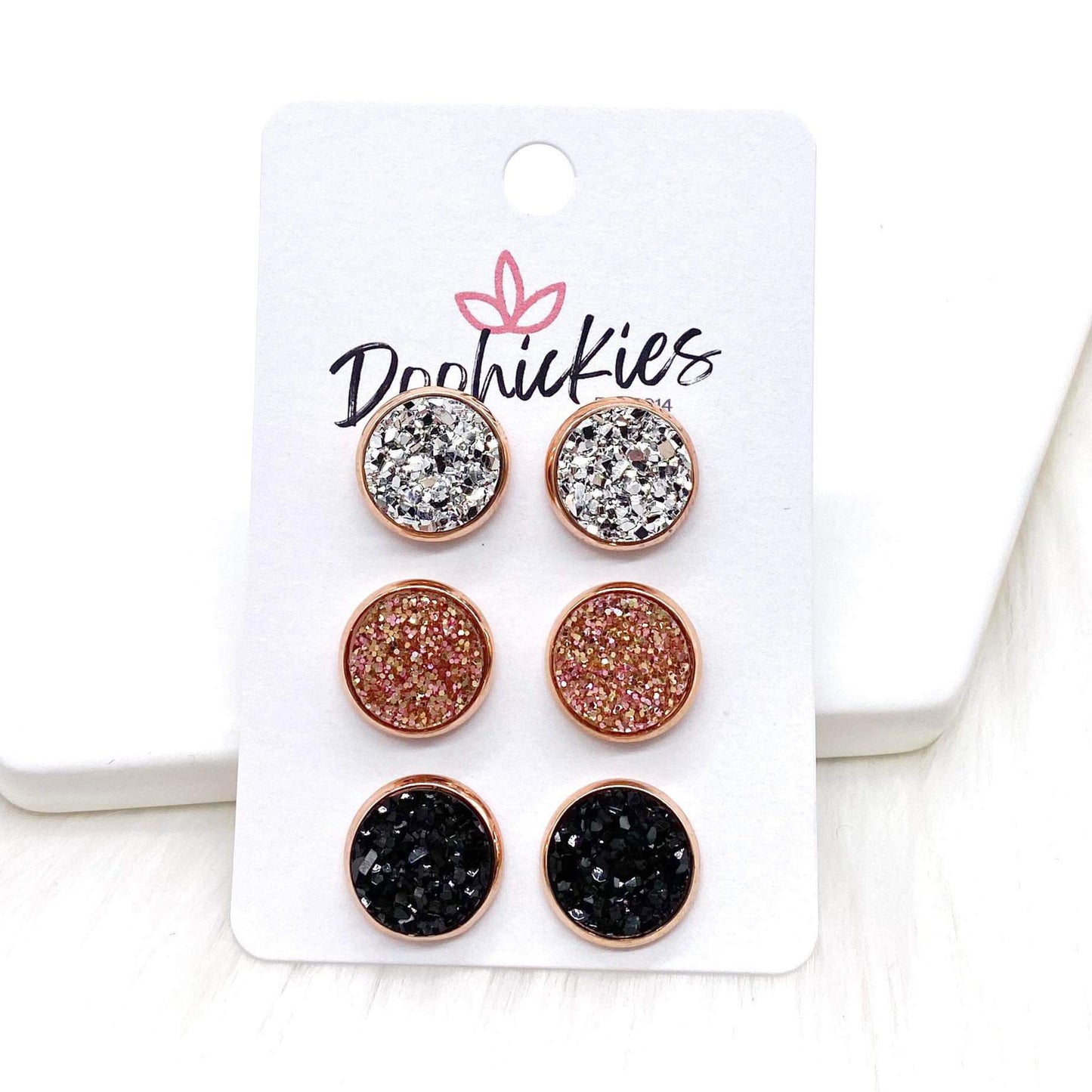 12mm Silver/Rose Glitter/Black in Rose Gold by Doohickies Wholesale