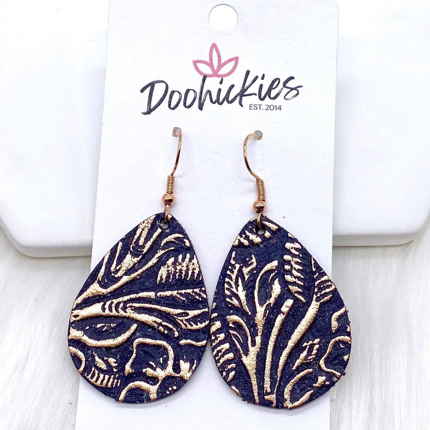 1.5" Rose Gold Embossed Itty Bitties -Leather Earrings by Doohickies Wholesale