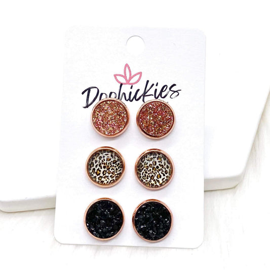 12mm Rose Gold Glitter/Tan Leopard/Black in Rose Gold by Doohickies Wholesale