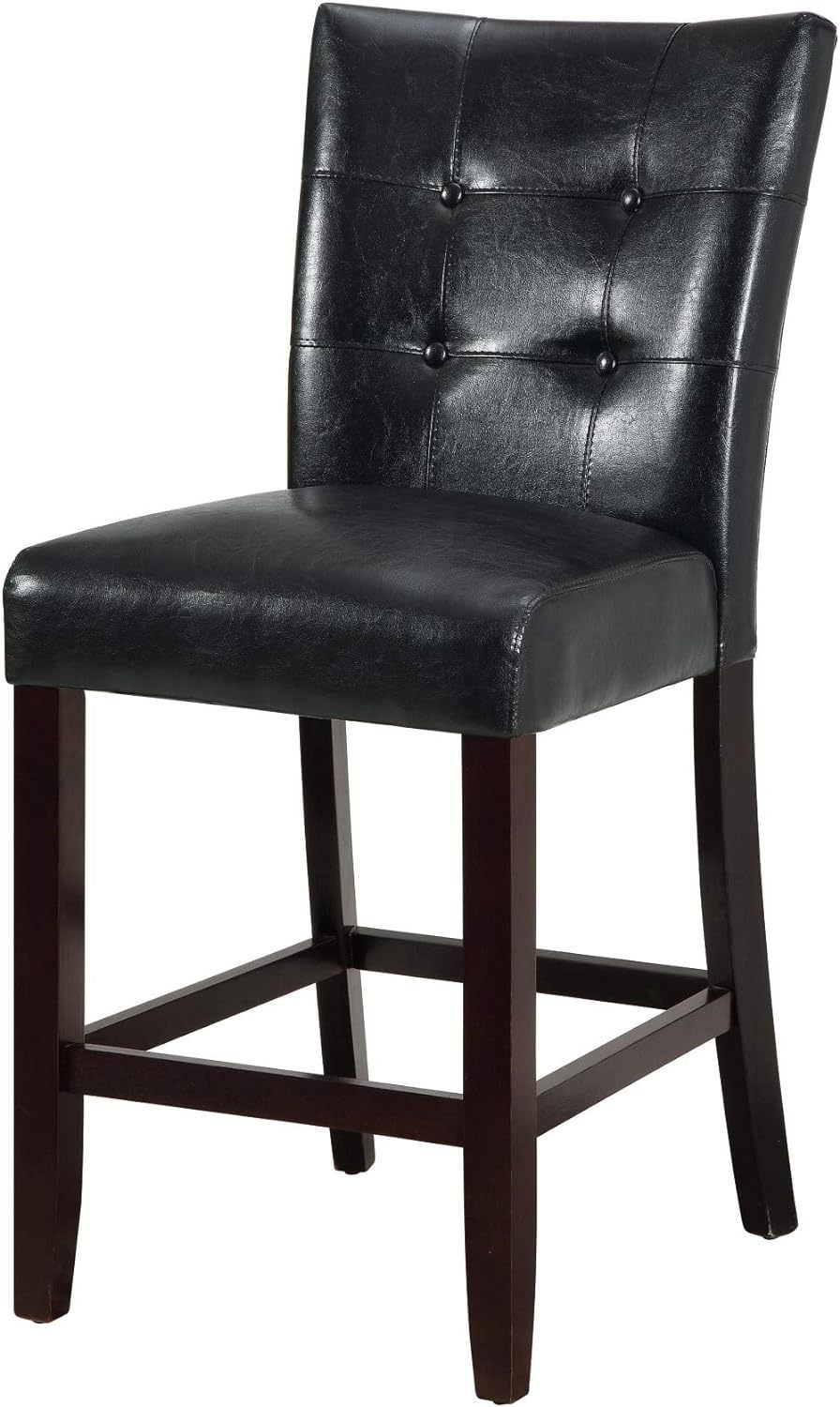Modern Counter Height Chairs Black Faux Leather Tufted Set of 2 High Chairs Dining Seating