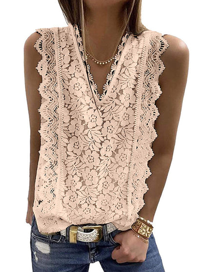 Original Lace Embroidered Solid Color Falbala Vest Top by migunica