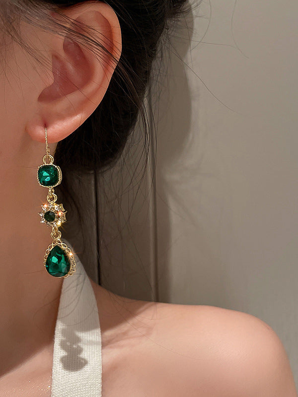 Urban Green Rhinestone Waterdrop Earrings Accessories by migunica