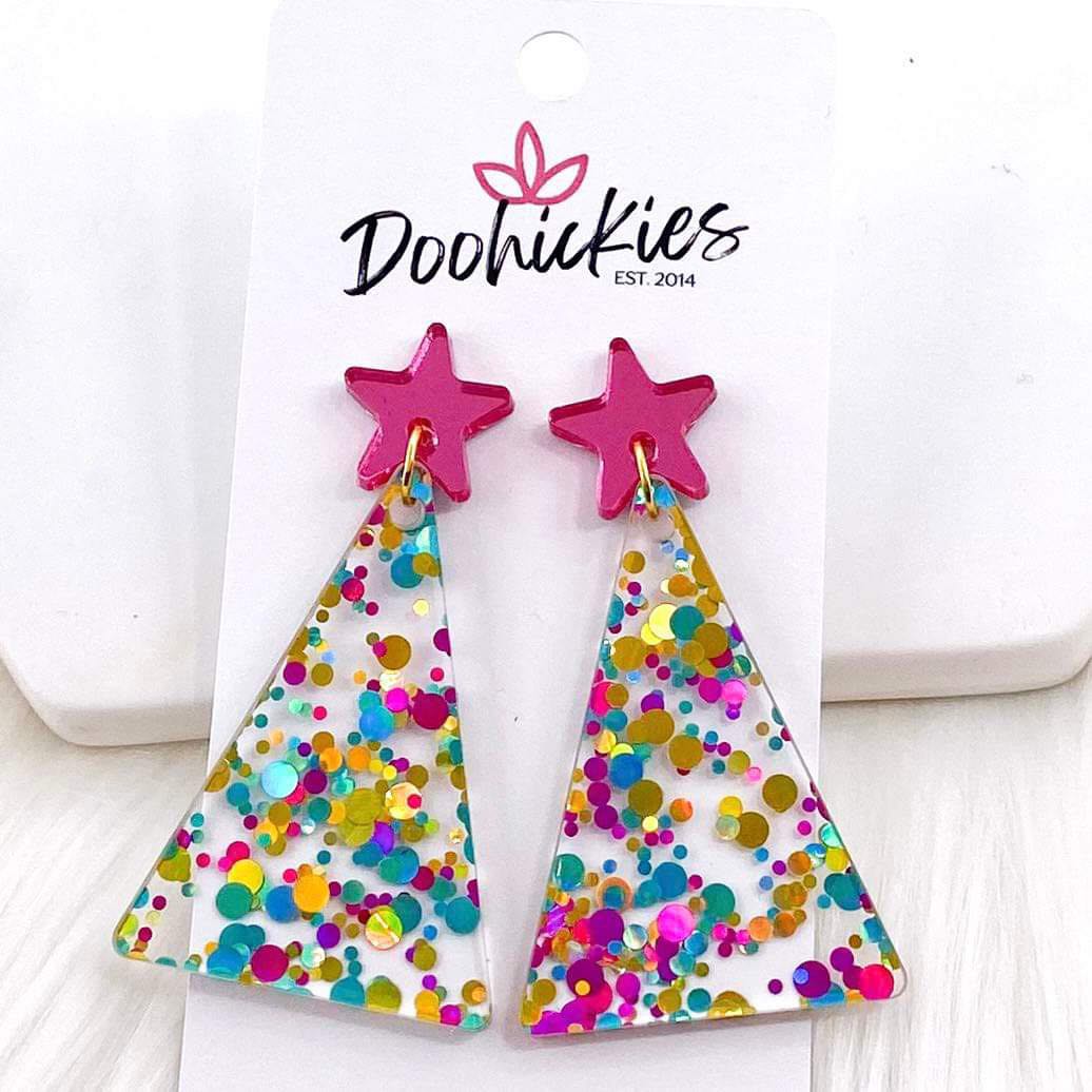 2.5" Mermaid Glitter Triangle Trees -Christmas Earrings by Doohickies Wholesale